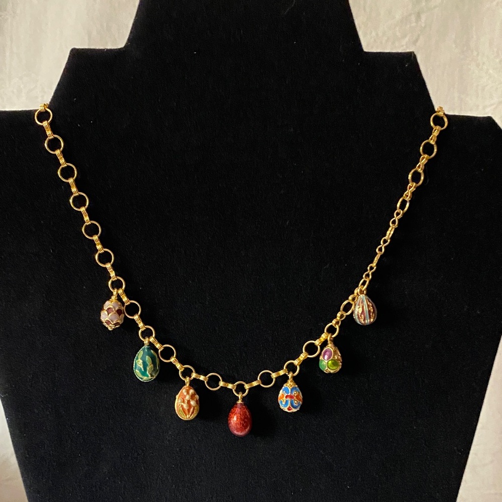 Joan Rivers Faberge Gold Charm Necklace with Multicolor Eggs .. 22”